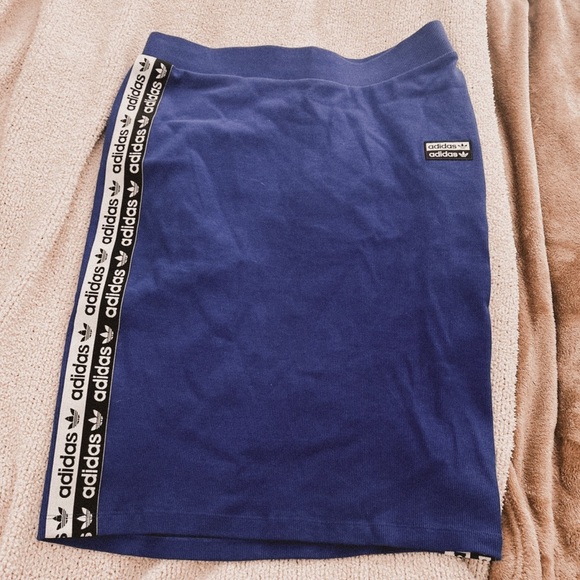 ADIDAS BLUE RIBBED PENCIL 90s inspired streetwear MINI SKIRT - Picture 3 of 8